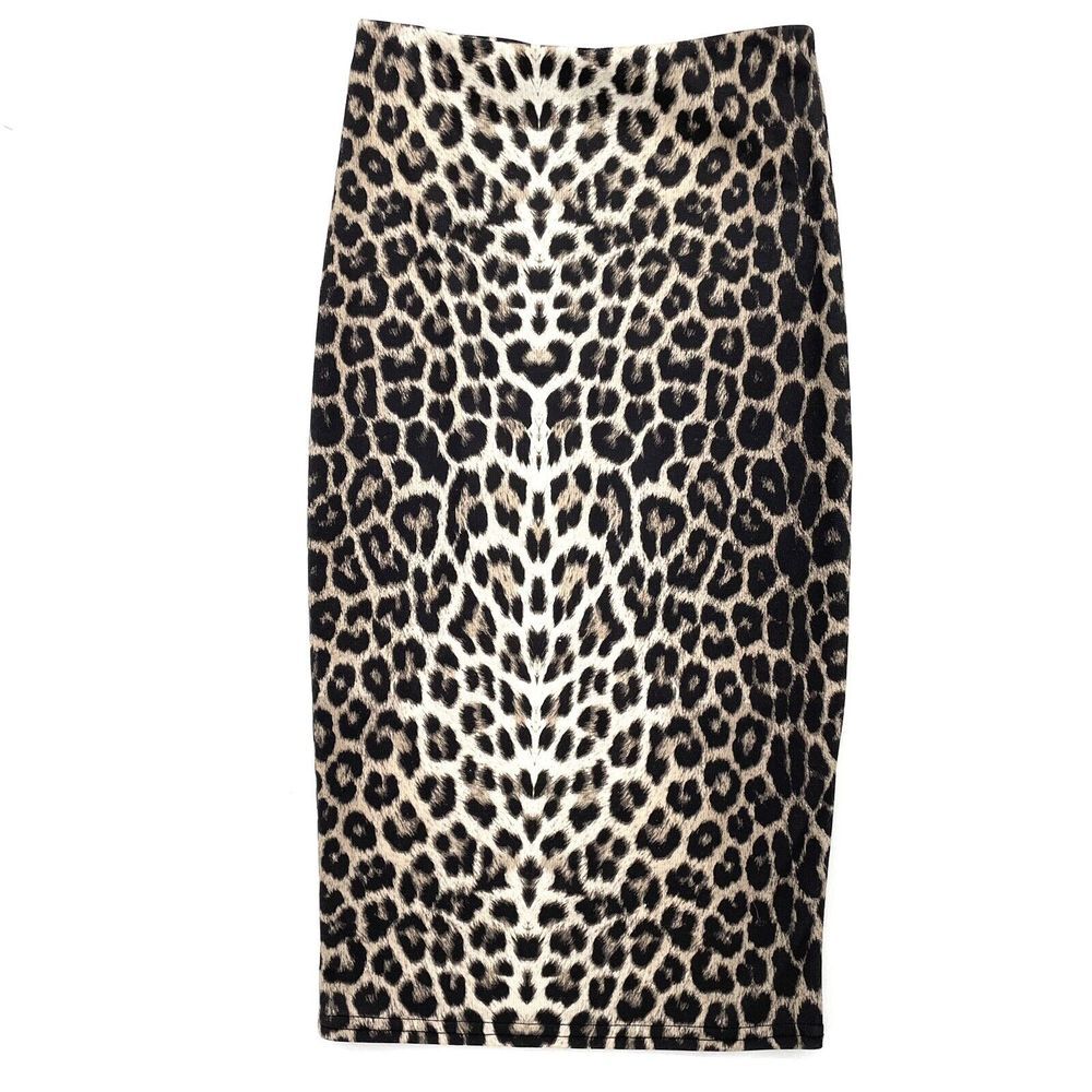 River Island Skirt Leopard Animal Print Bodycon Midi Beige Brown Women UK 6 US 4